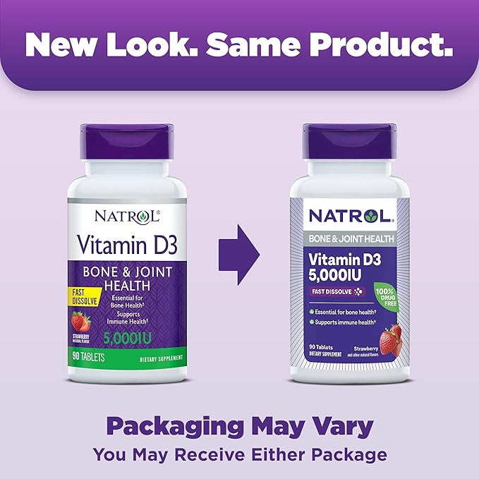Natrol Vitamin D3 Fast Dissolve Tablets, Dietary Supplement, Bone & Joint Health, Support Your Immune Health, 5000 IU, 90 Count (Pack of 12)