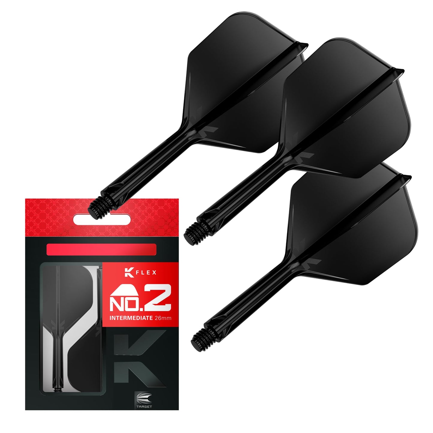 Target Darts K Flex Integrated Dart Flights And Shafts  No.2 Black (Intermediate) | Pack Of 3 K-Flex - No2  Kflex All In One Moulded Dart Flight & Stem | Professional Dart Accessories