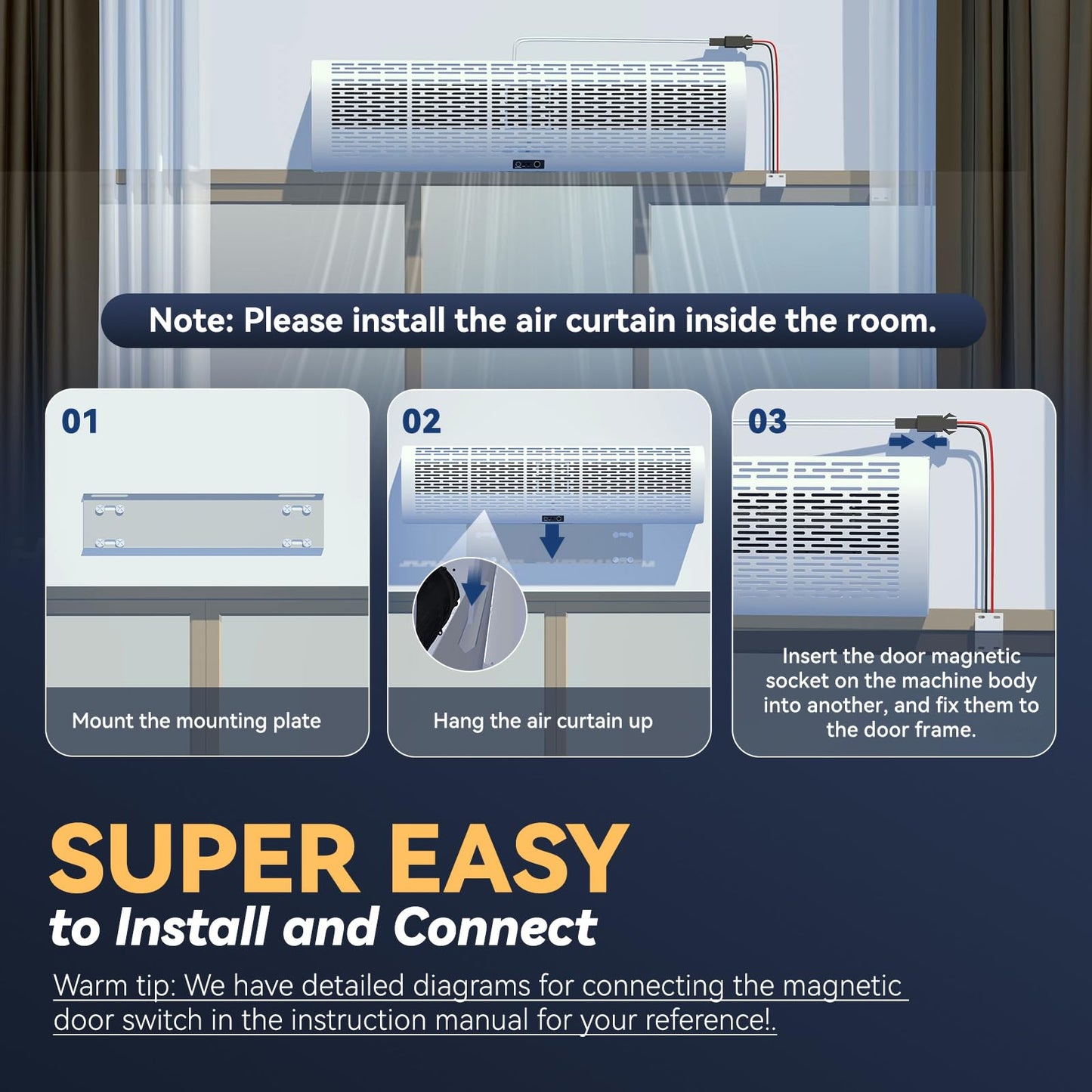 Hanchen 40 Inch Air Curtain ?2025 New Version? Magnetic Door Switch 2 Speeds 1527/1292 Cfm Uncooled&Unheated Remote Control Supe