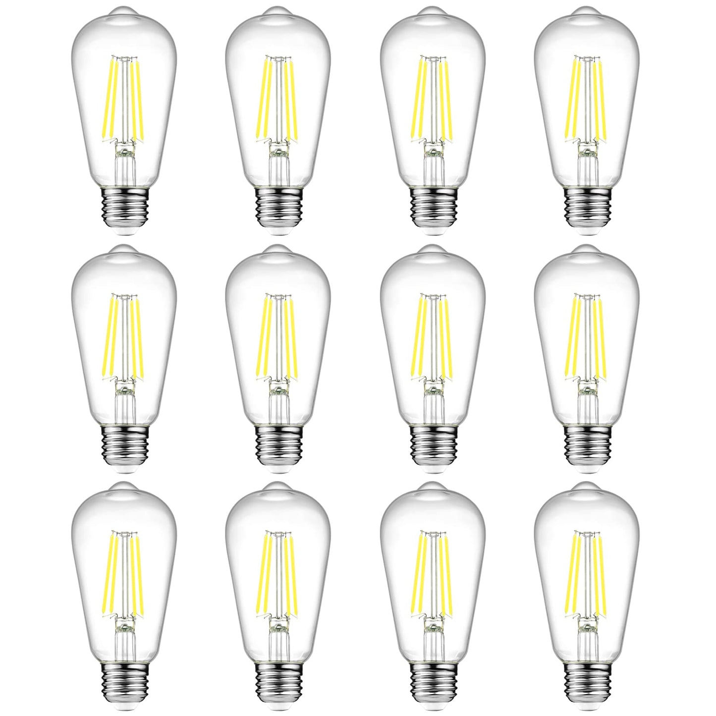 Ascher Vintage LED Edison Bulbs, 6W Equivalent, Daylight 5000K, Clear Glass, Pack of 12