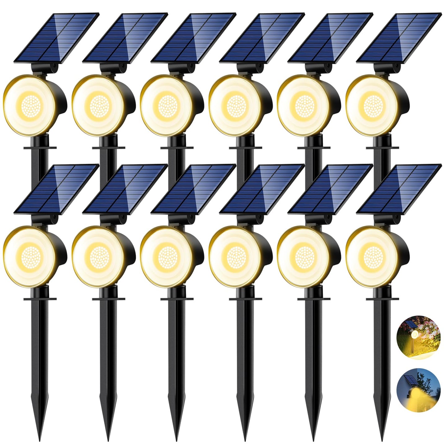 Nipify 12 Pack Solar Spot Lights Outdoor Waterproof With 3 Modes  Solar Spotlight Light For Outside Yard Landscape Lighting Pathway Lights Wall Warm White