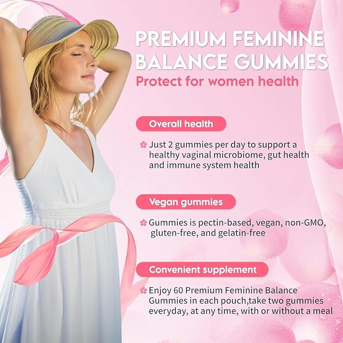 Premium Feminine Balance Gummies for Women, Pineapple Gummies for Women PH, Bacillus Coagulans Hawaiian Pineapple Flavored Gummies, Vaginal Probiotics, Vegan, Gluten-Free, 60 Gummies