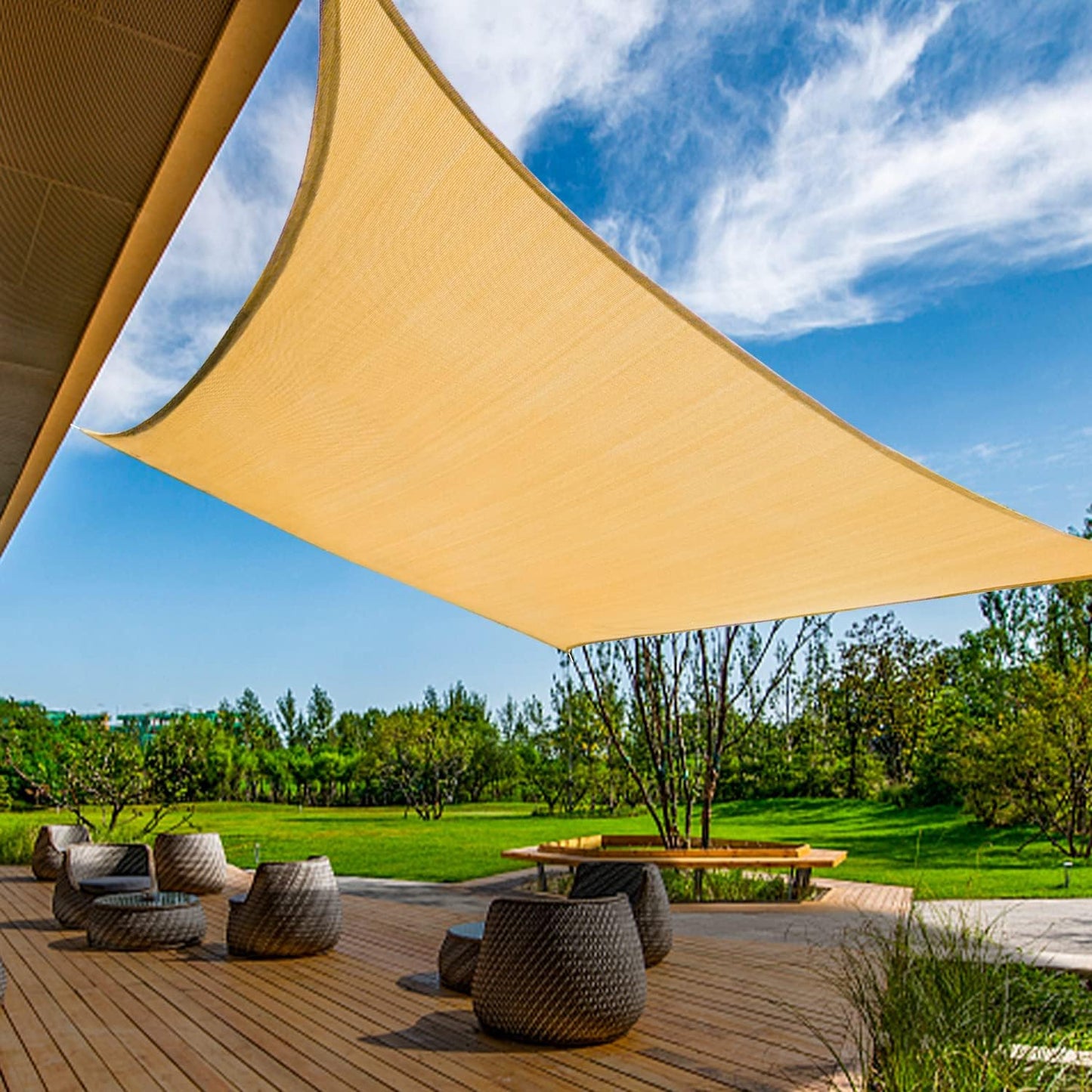 KANAGAWA 18'X22' Sand Custom Size Sun Shade Sail Rectangle UV Block Canopy Cover for Patio Backyard Lawn Garden Outdoor (Customized Available)