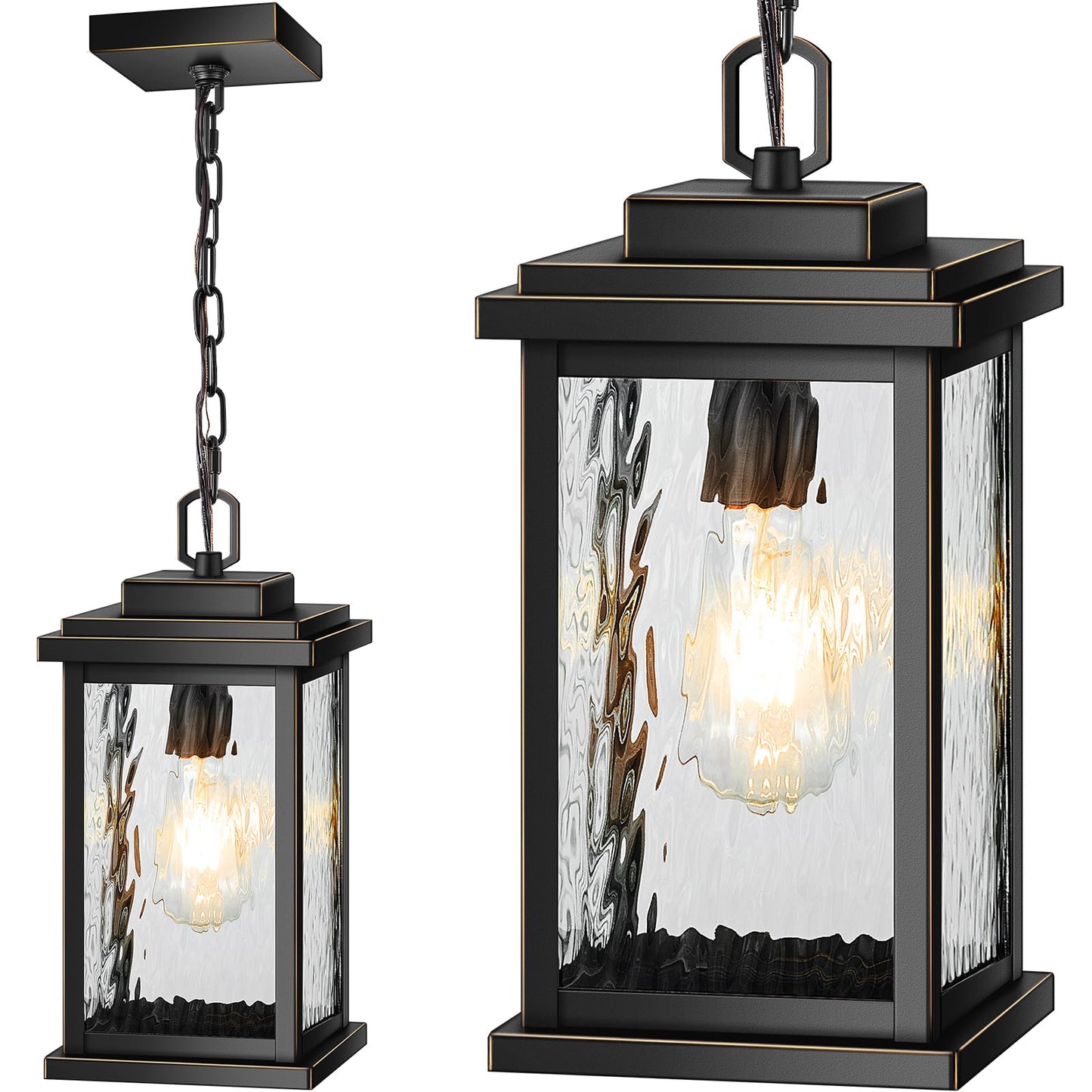 VIANIS Large Pendant Light, Matte Black, Adjustable Wire, Water Glass, Model V8301M, Suitable for Sloped Ceilings, Outdoor Use