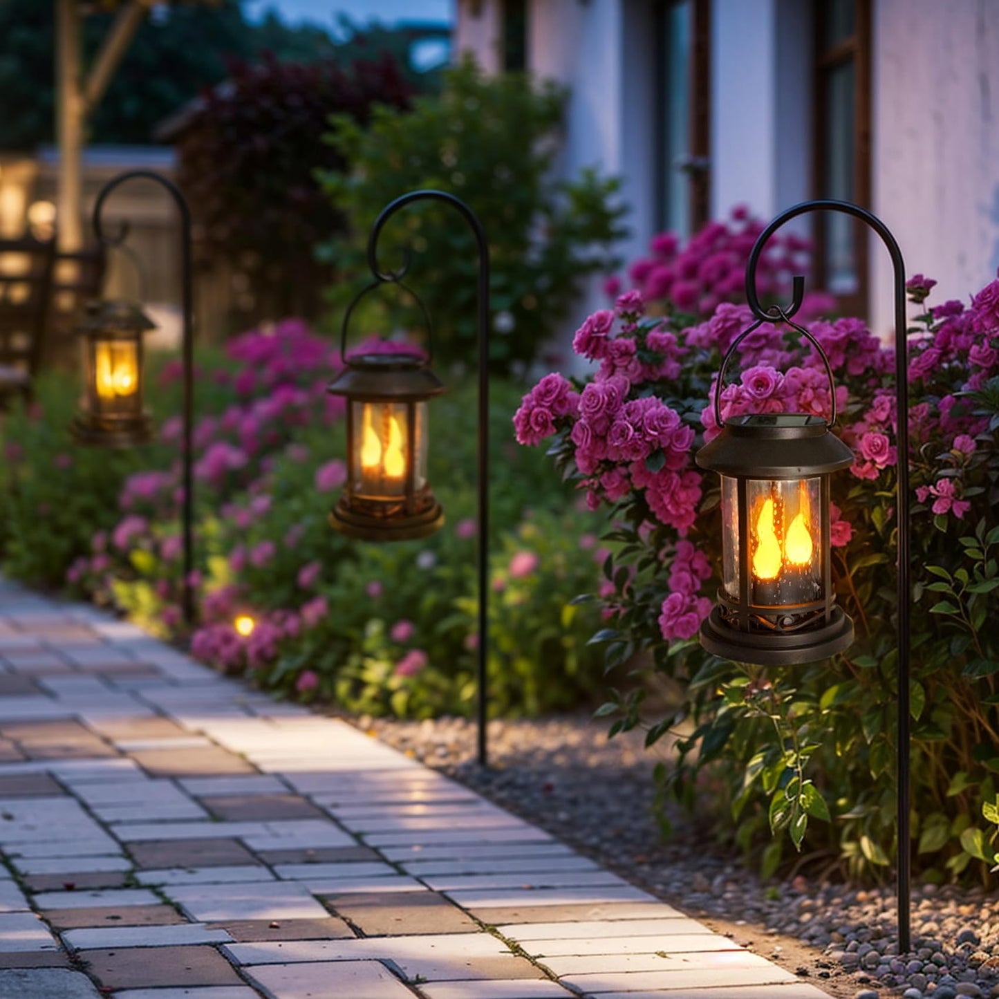 Beautyard Solar Candles Lights, Flickering Lantern Stake, Black, Small, Model Bee6454, 6 Pack for Garden, Patio, Lawn Decor