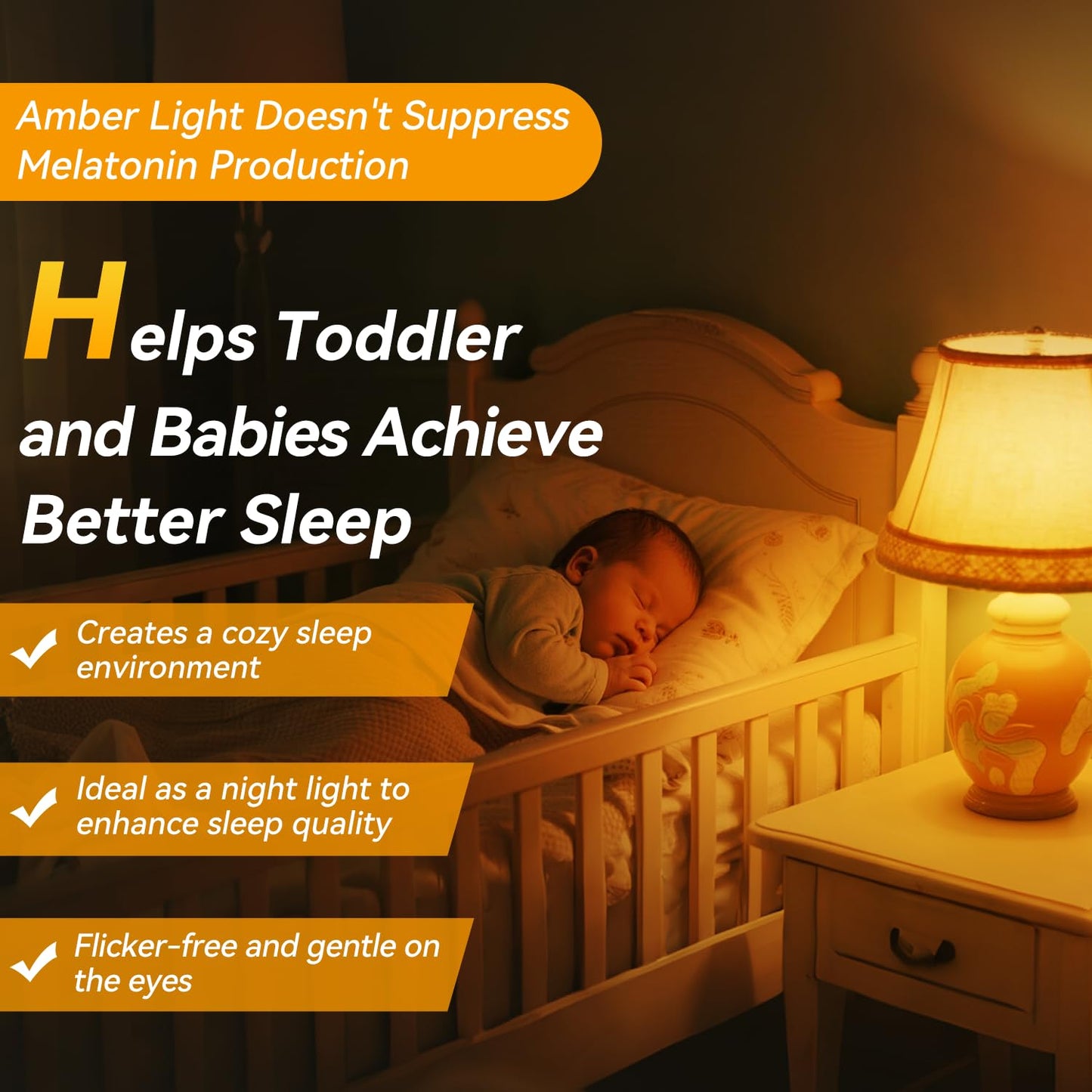 Neporal Amber Light Bulbs 9W, Soft Warm Sleep Light, 1800K, 3 Count, ABS Material