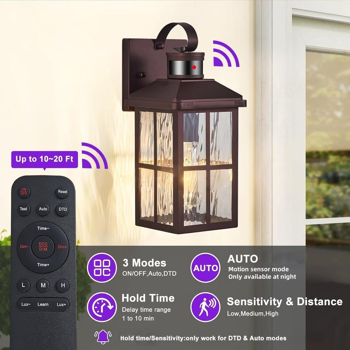 Porch Lights Outdoor With Remote Control: Motion Sensor Exterior Lighting Fixtures Intelligent 4 Lighting Modes Outdoor Wall Lights Sconce Lights For House Patio Front Door Garage