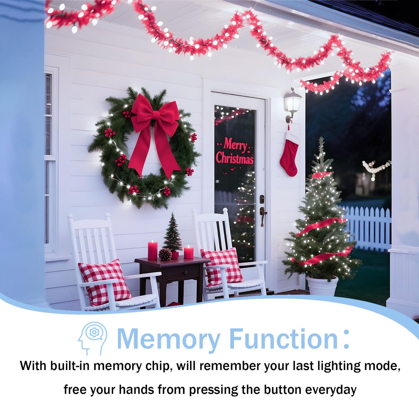 YIQU 800 LED Christmas String Lights, Green Wire, Waterproof, Memory Function Timer, 8 Modes, Cool White, Model MLS-D29V6WUC-O