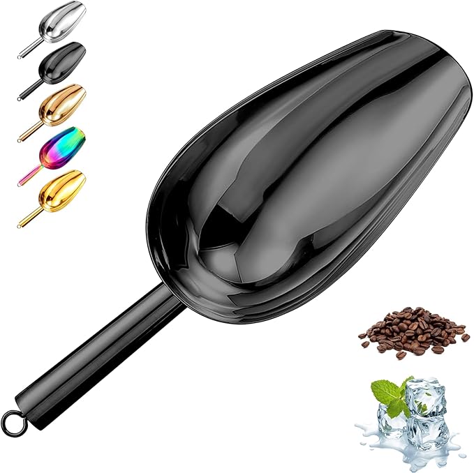 Metal Ice Scoop，Kitchen Ice Scooper for Ice Maker,Stainless Steel Small Ice Scooper for Freezer，Kitchen Gadgets Cookie Flour Pet Dog Food Scoop (Black, 3 OZ)