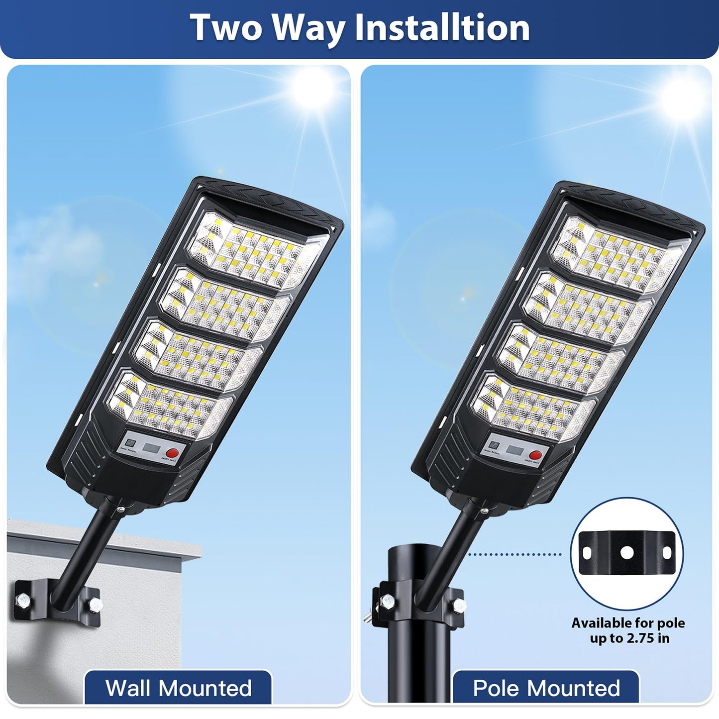2 Pack Solar Street Lights Outdoor Waterproof  20000Lm 6500K Led Solar Motion Sensor Light Outdoor  Dusk To Dawn Flood Lights Remote Control  Commercial Area Parking Lot Light
