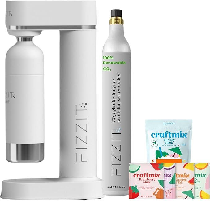 White Stainless Steel Sparkling Water Maker Soda Maker Includes 1 x CO2 Cylinder & 1L White Stainless Steel Bottle