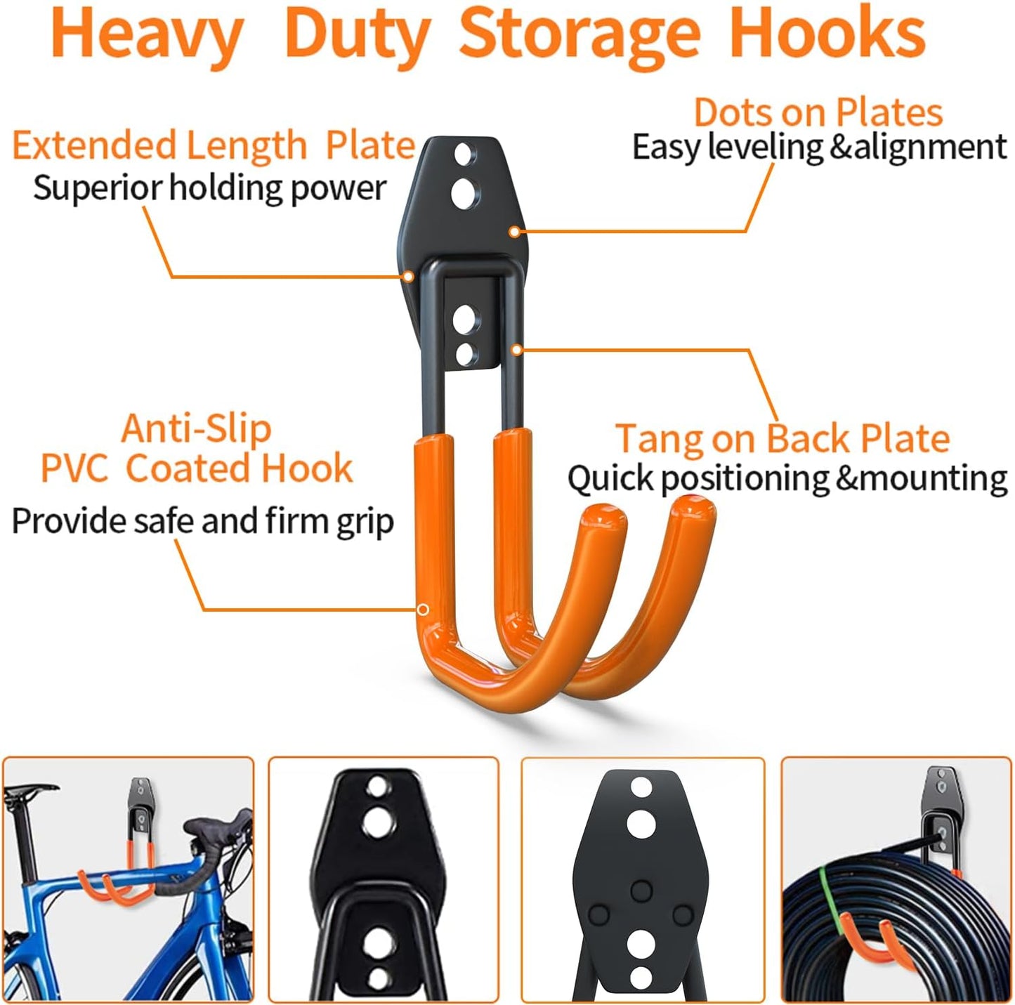 3-H Garden Hose Holder Wall Mount 2 Pack,Solid Steel Hose Hanger,Water Hose Holders for Outside,Perfect for Hanging Outdoor Air Hose,Ropes,Pipes,Garden Tools,Ladders,Bikes,Bulk Items(Orange)