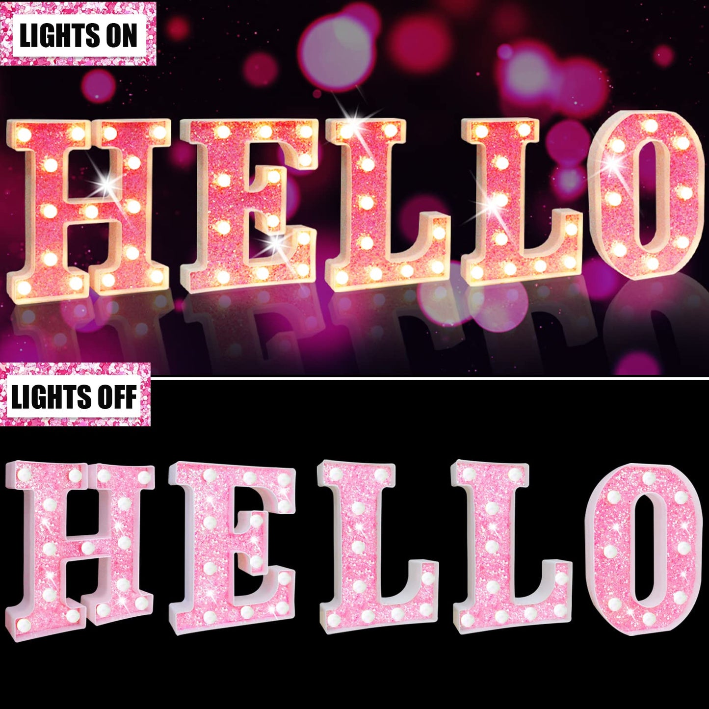 Elnsivo Light Up Letters - Pink Led Marquee Sign, Glitter Alphabet Night Light For Girls Bedroom, Parties, Weddings, Christmas Decorations