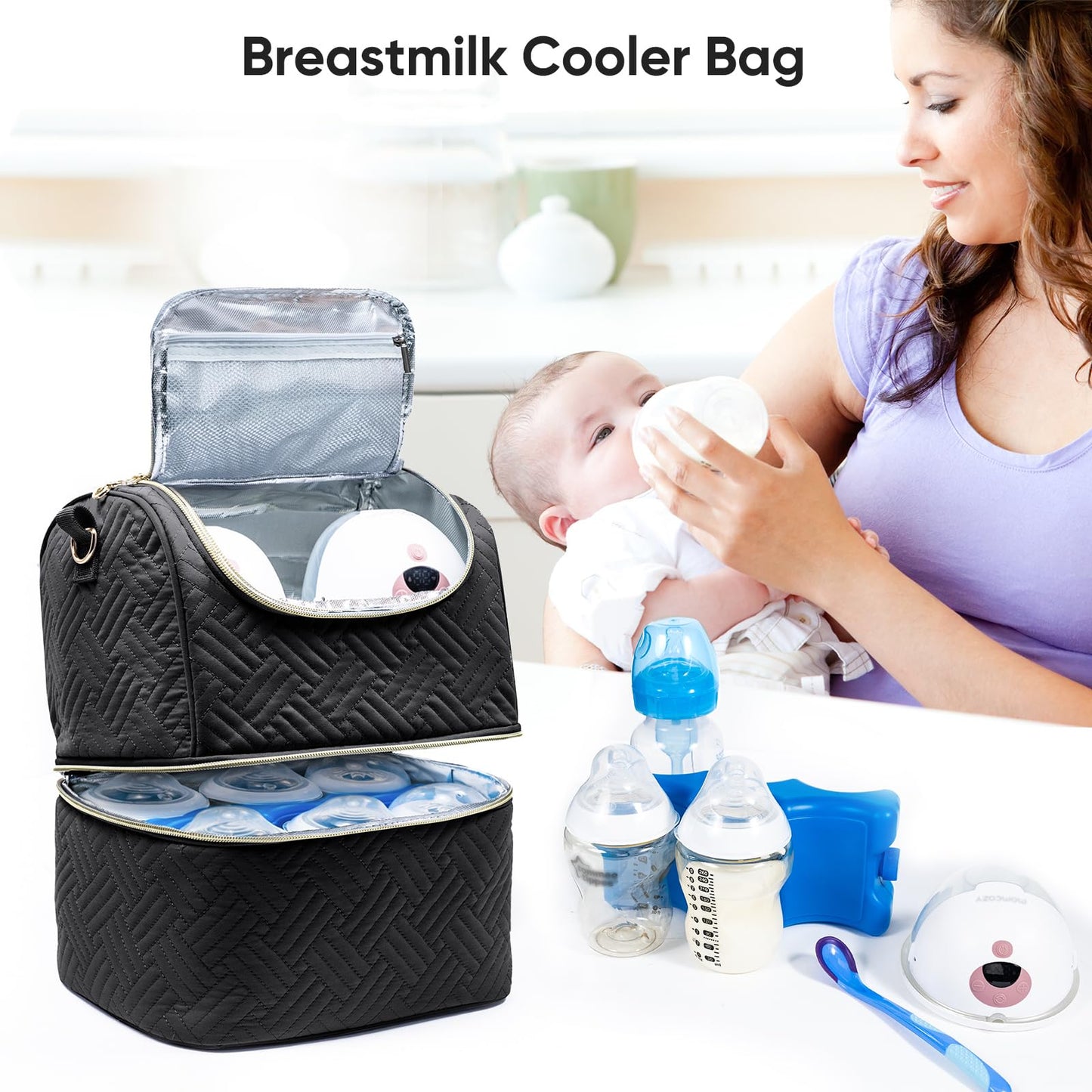 Breastmilk Storage Bag With Ice Pack for 6 Mam Bottles - Breast Pump Cooler for Baby Bottles Up to 9 Ounce - Insulated Milk Pumping Bag for Daycare