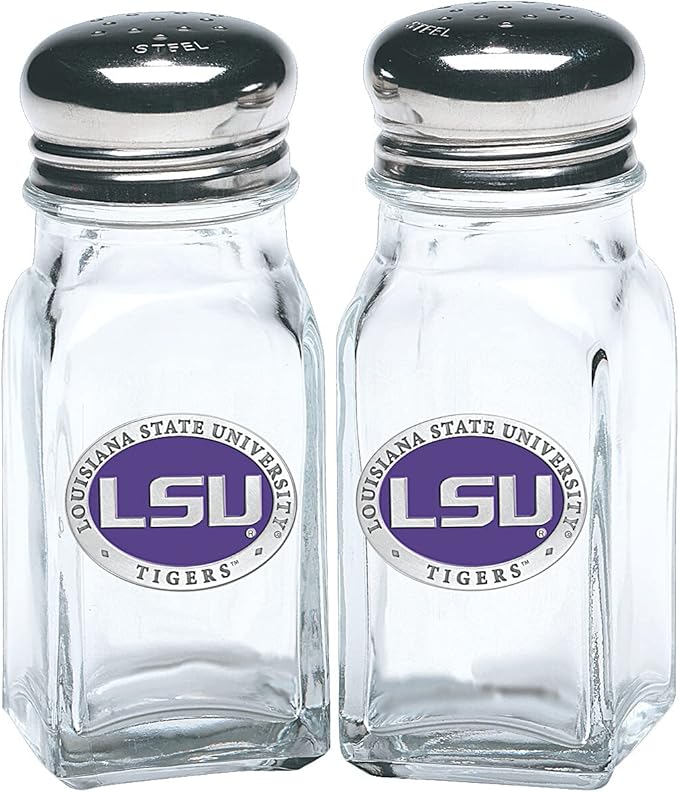 Heritage Pewter LSU Louisianna State University Salt and Pepper Shaker Set of 2 Bottles | Expertly Crafted Pewter Glass
