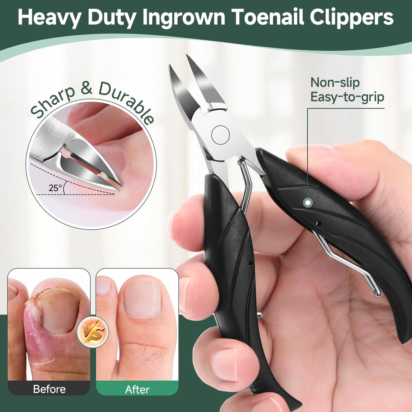 SmilVie Toe Nail Clippers for Seniors, Dual- Angled Head & Long Handle, Heavy Duty Ingrown Toenail Clipper Set for Men (Black 5-