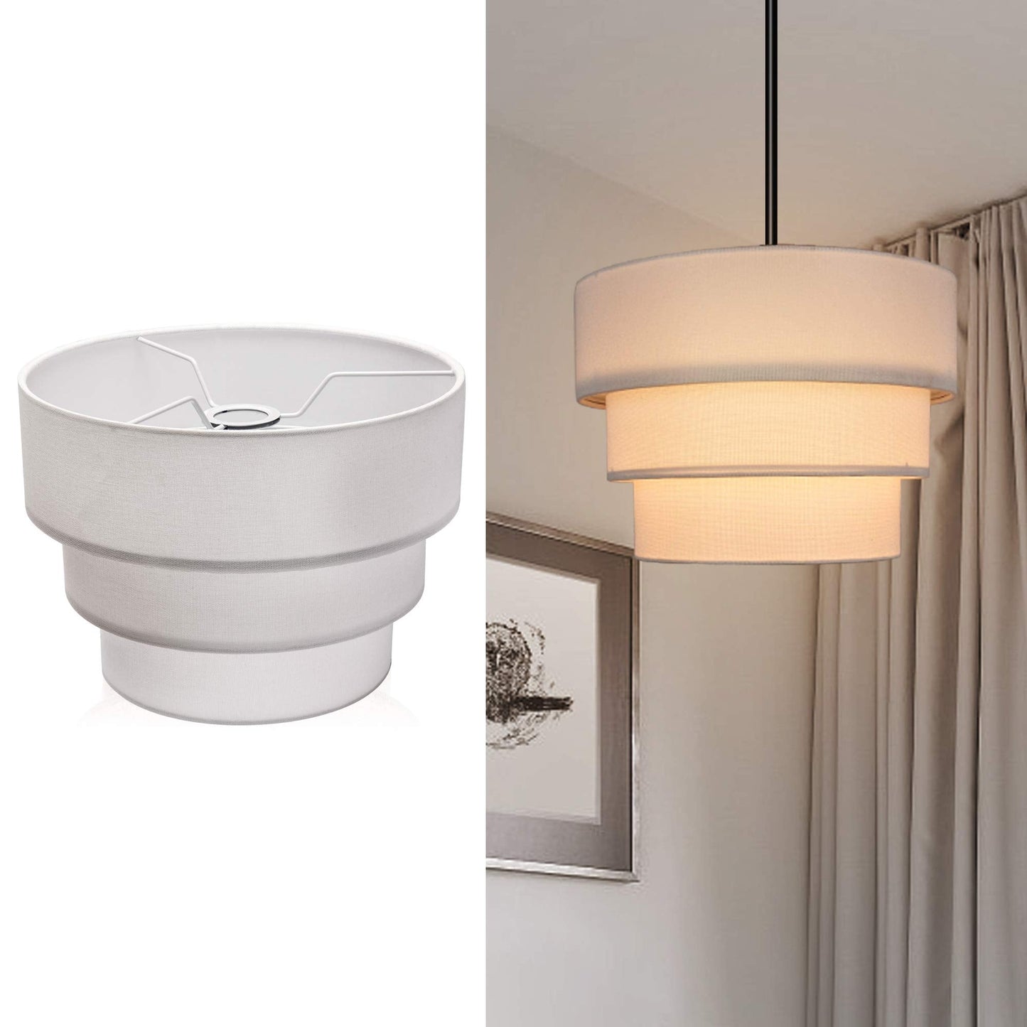 EDISLIVE 3-Tier Linen Drum Lamp Shade Replacement Cover, White, Model EDIS448458598