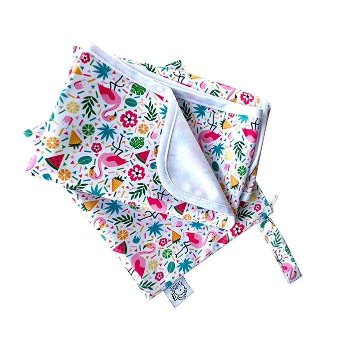Flock Three Waterproof Baby Diaper Changing Pad with Storage Bag (43.3" X 28.7") Washable Wipeable Reusable Leak Proof Diaper Travel Mat Station Changing Mattress Liner Cribs Bed Cover, Flamingos