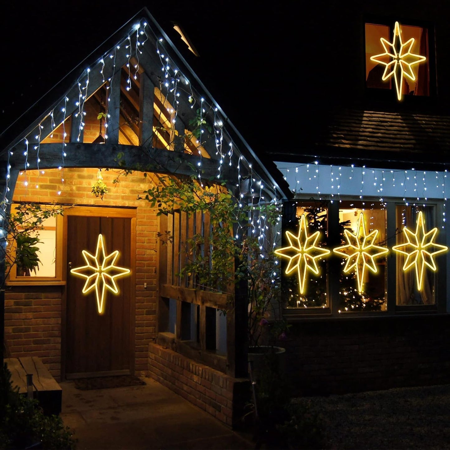 Enhon 2 Pack 16 Inch Bethlehem Star Window  Christmas Star  Nativity Lighted Outdoor  Usb Powered Or Battery Operated Bethlehem Christmas Neon Light For Window Bedroom Indoor Decor (Warm White)
