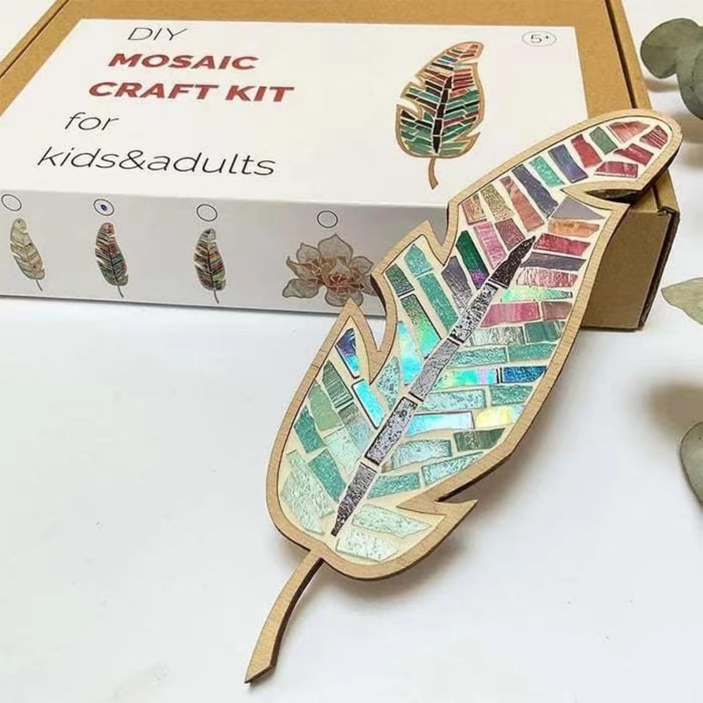 sjljzxd Mixed Colour Leaf Mosaic Kit, Creative DIY Colourful Home Decoration Mosaic Tiles for Crafts, Mosaic Kits for Adults Glass Mosaic Pieces Kit Mosaic Making Supplies Puzzle