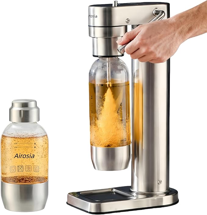 Sparkling Water Maker - 304 Stainless Steel Soda Maker, Carbonates Any Drink, Carbonator Machine with BPA Free Bottles(1L+0.5L) (CO2 Carbonator NOT Included)
