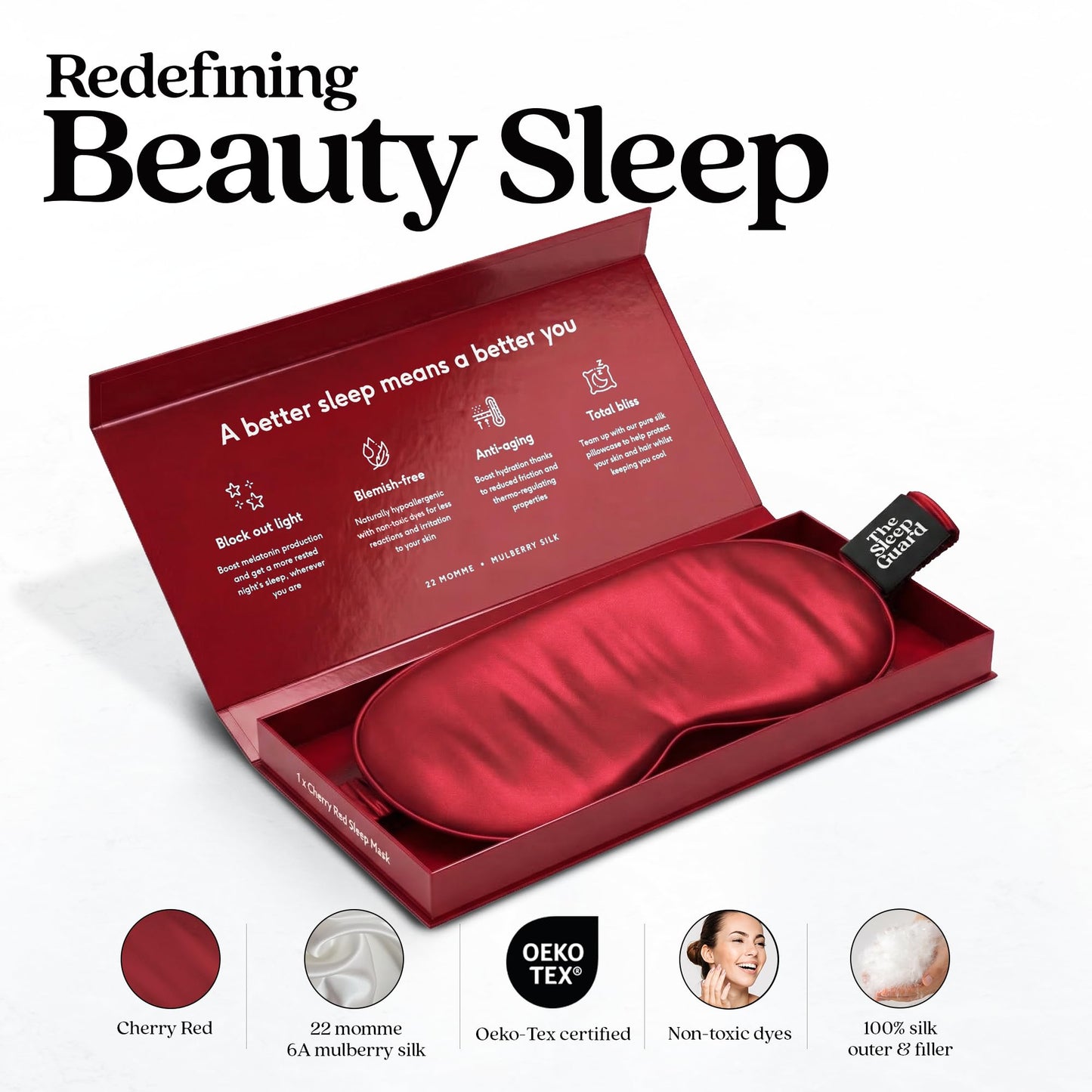 TheSleepGuard Pure Silk Sleep Mask [100% 6A Mulberry Silk, 22 Momme] Light Blocking Travel Essentials. Eye Masks for Sleeping. Black Oeko-Tex Blindfold. Eye Covers for Men & Women