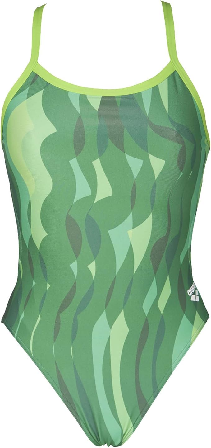 Arena Women's Wavy Water Challenge Back One Piece Fl Green/Leaf 22