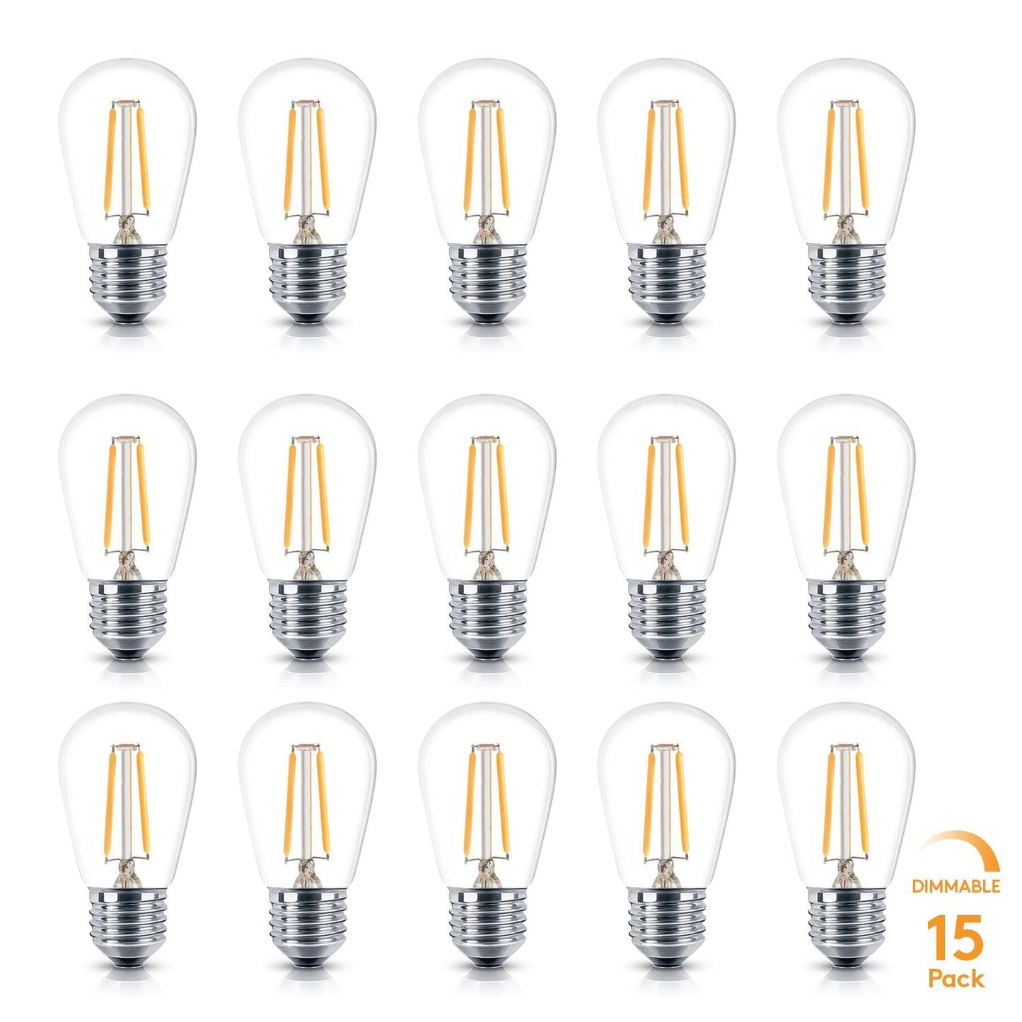 Brightech Ambience Pro Vintage Led Edison Bulbs, 2W Warm White, 15 Pack, Dimmable, E26 Base, 2500K Plastic Outdoor Lights