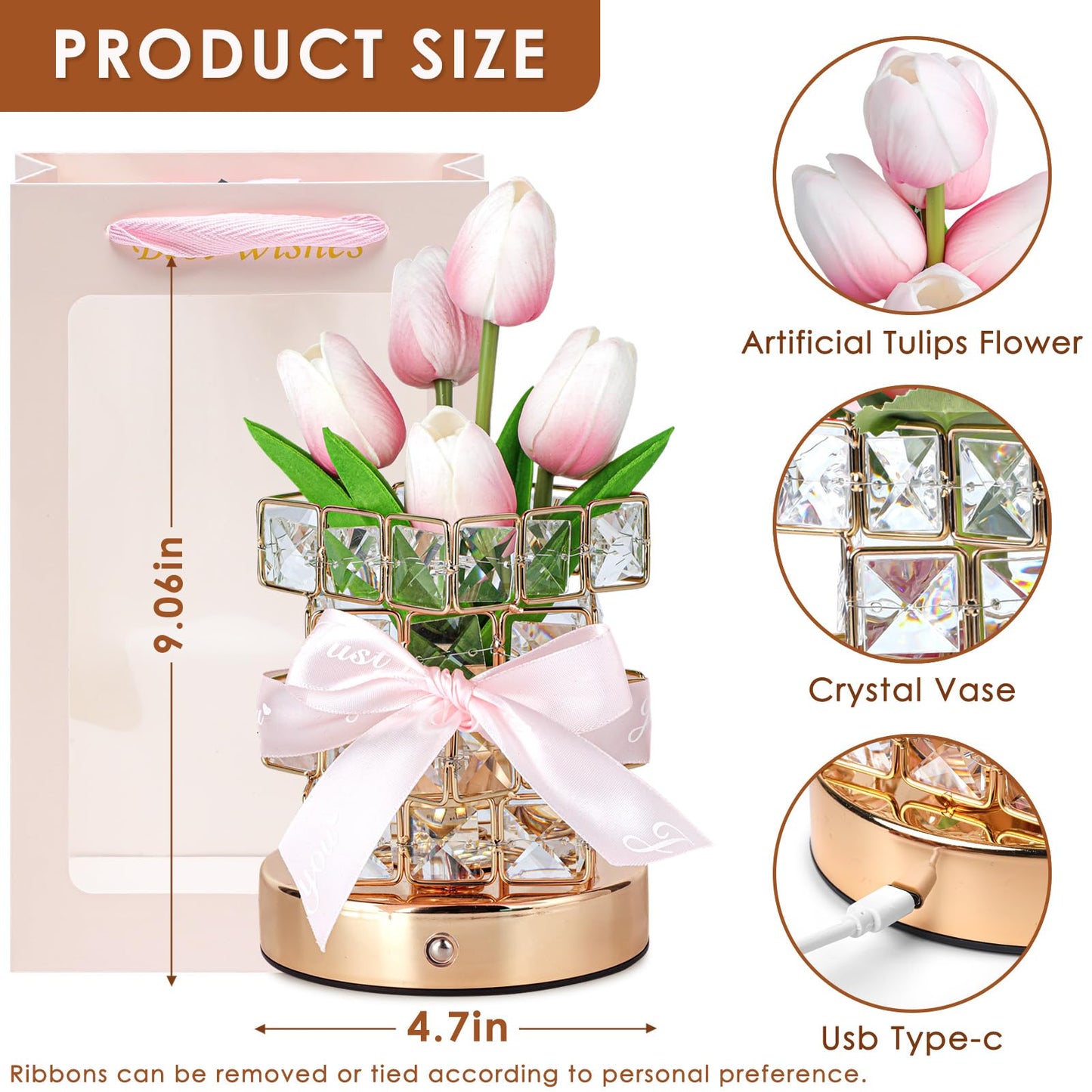 Tulip Flower Lamp Gifts For Women: Rechargeable Cordless Touch Crystal Table Lamp  Battery Powered Small Night Light  Mothers Day Birthday Present For Mom Grandma  Kitchen Bedroom Office Decor