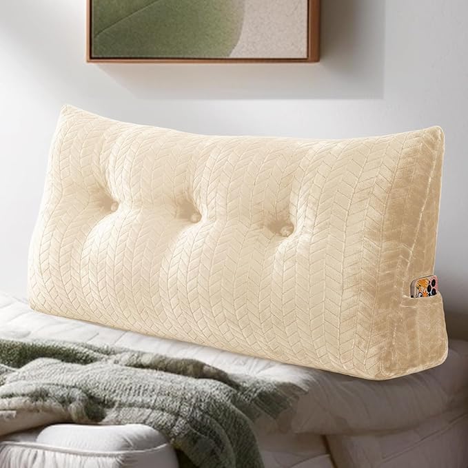 Triangular Wedge Headboard Pillow Large Bolster Bed Rest Reading Pillow Backrest Positioning Support Bolster Cushion with Removable Cover
