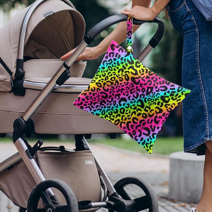 4 Pack Colorful Rainbow Neon Leopard Wet Bag Waterproof Washable Reusable Wet Dry Bag for Swimsuit Clothes Cloth Diaper Travel Beach Pool Yoga Gym Toiletries Gift for Women Friend Birthday Christmas