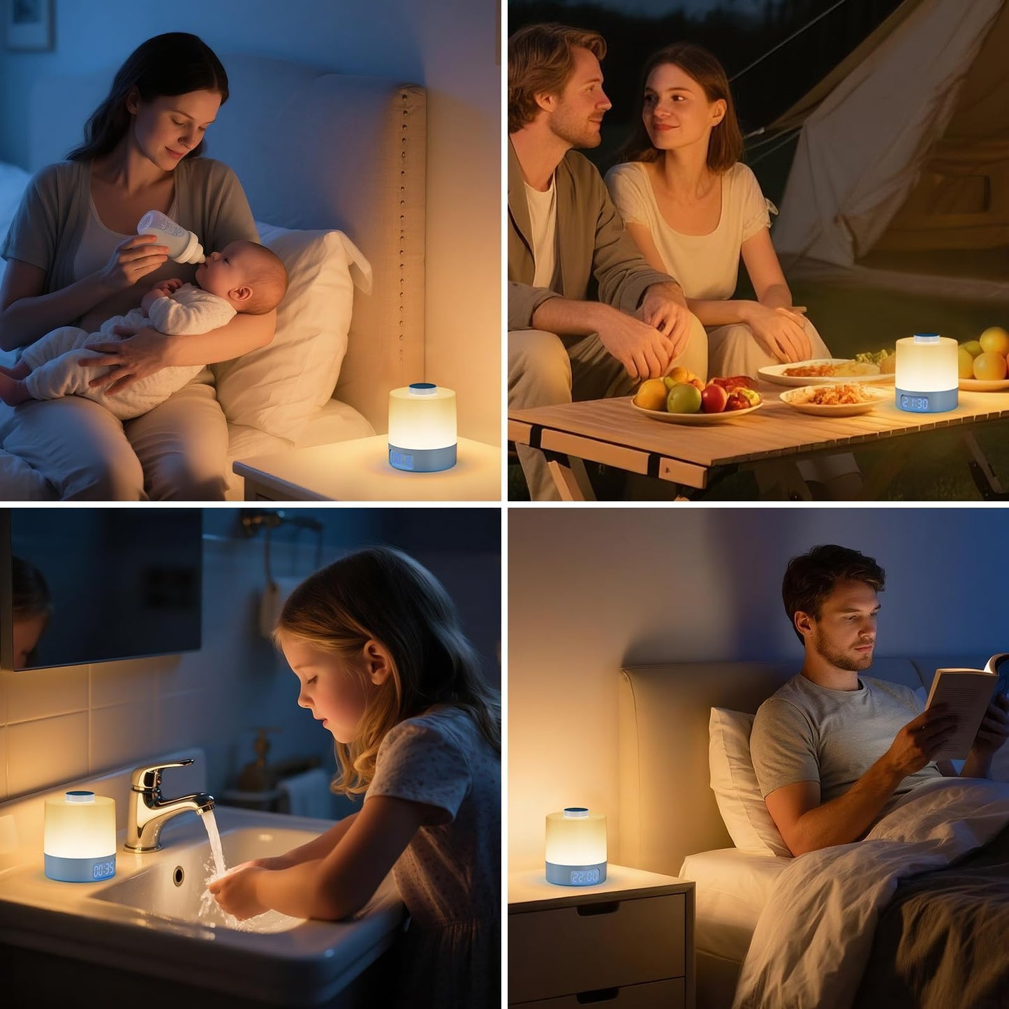 Wobane Night Light For Kids  3 Colors Dimmable Baby Led Lighting  3600Mah Battery Rechargeable With Digital Time  Portable Bedside Lamp For Nursery  Breastfeeding  mature-themeds  Blue