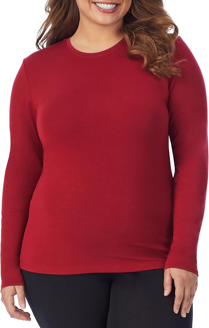 Cuddl Duds Women's Softwear with Stretch Long Sleeve Crew Neck Top -Layering Top with Smooth Fabrication, Body-Hugging Fit