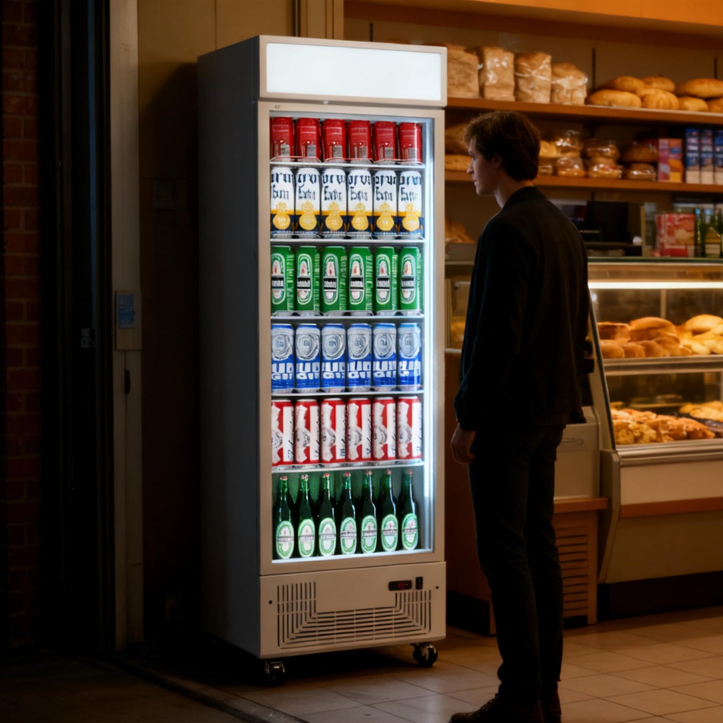 BINGERMA Commercial Display Refrigerator with Glass Door 12 Cu.ft Merchandiser Beverage Cooler Bar Black Drink Fridge for Convenience Stores, Supermarkets,Bars,Offices White