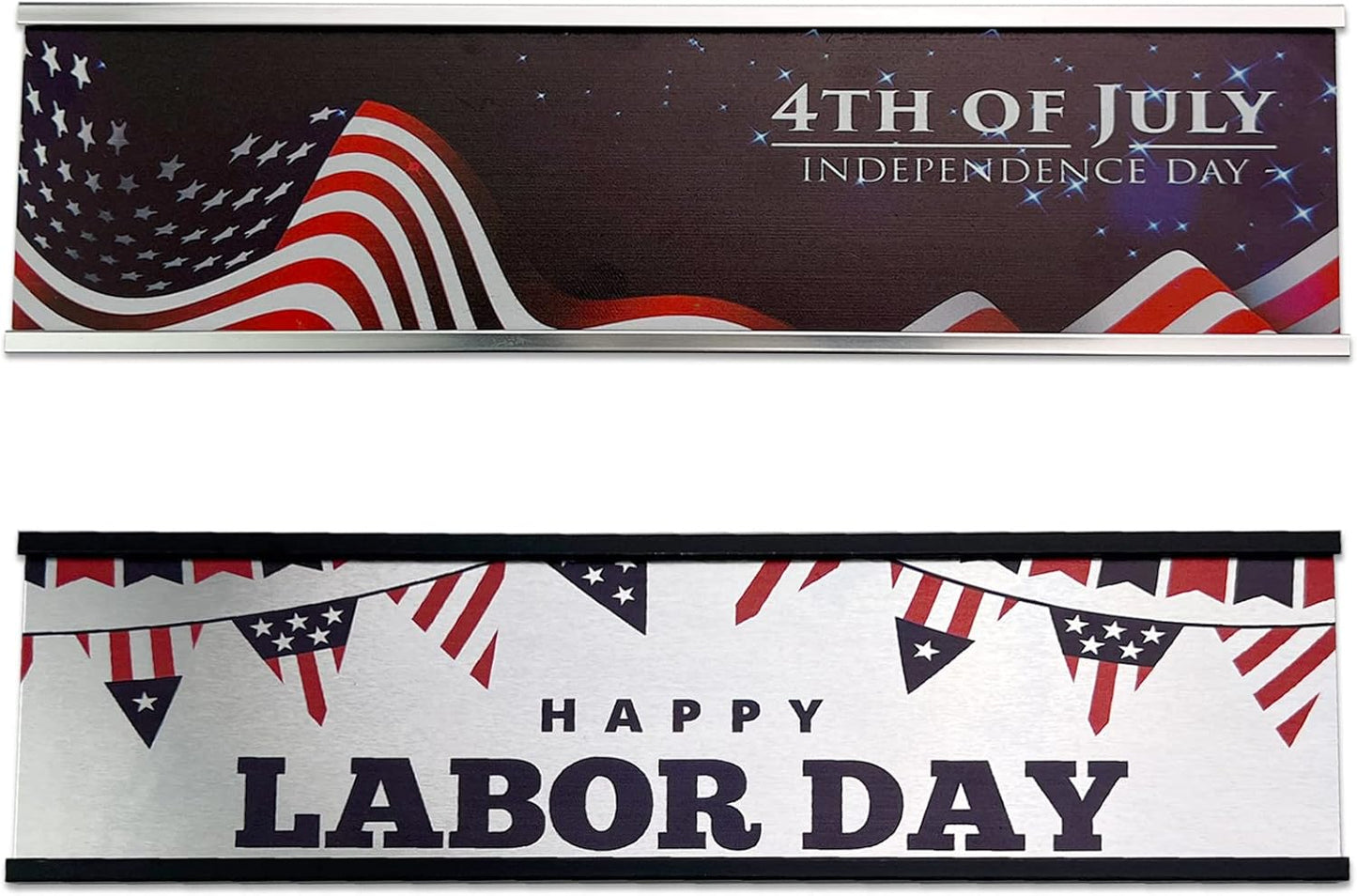 2" x 8" Personalized Aluminum Name Plates for Desk or Wall, Can Add Custom Logo Image, Two Name Plates Colors Silver, White, Holders are Optional (Custom Image)
