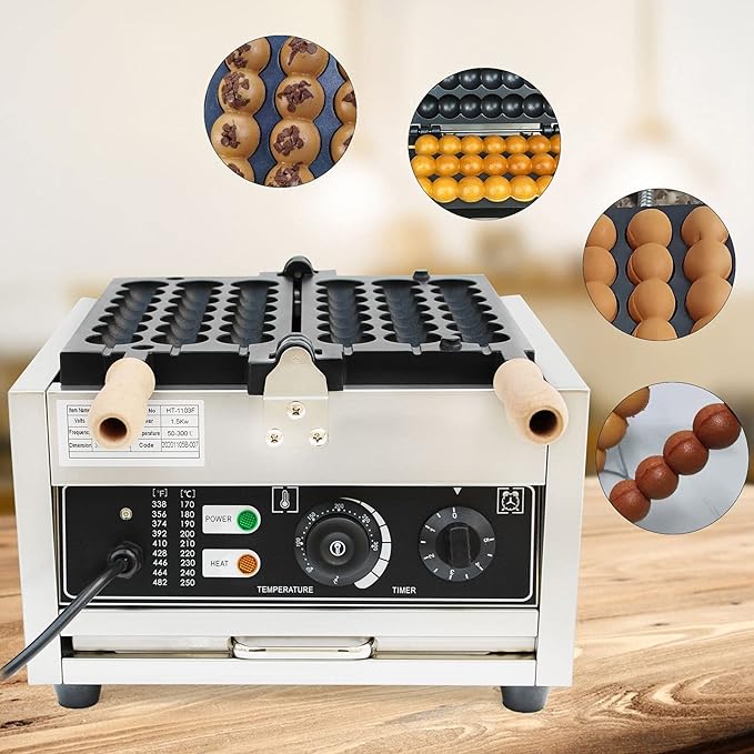 Commercial Electric Bubble Skewer Waffle Ball Machine Nonstick Waffle Balls Maker Iron Popular Snack Equipment New Belgium Waffle Ball Stick Maker 110V 1500W