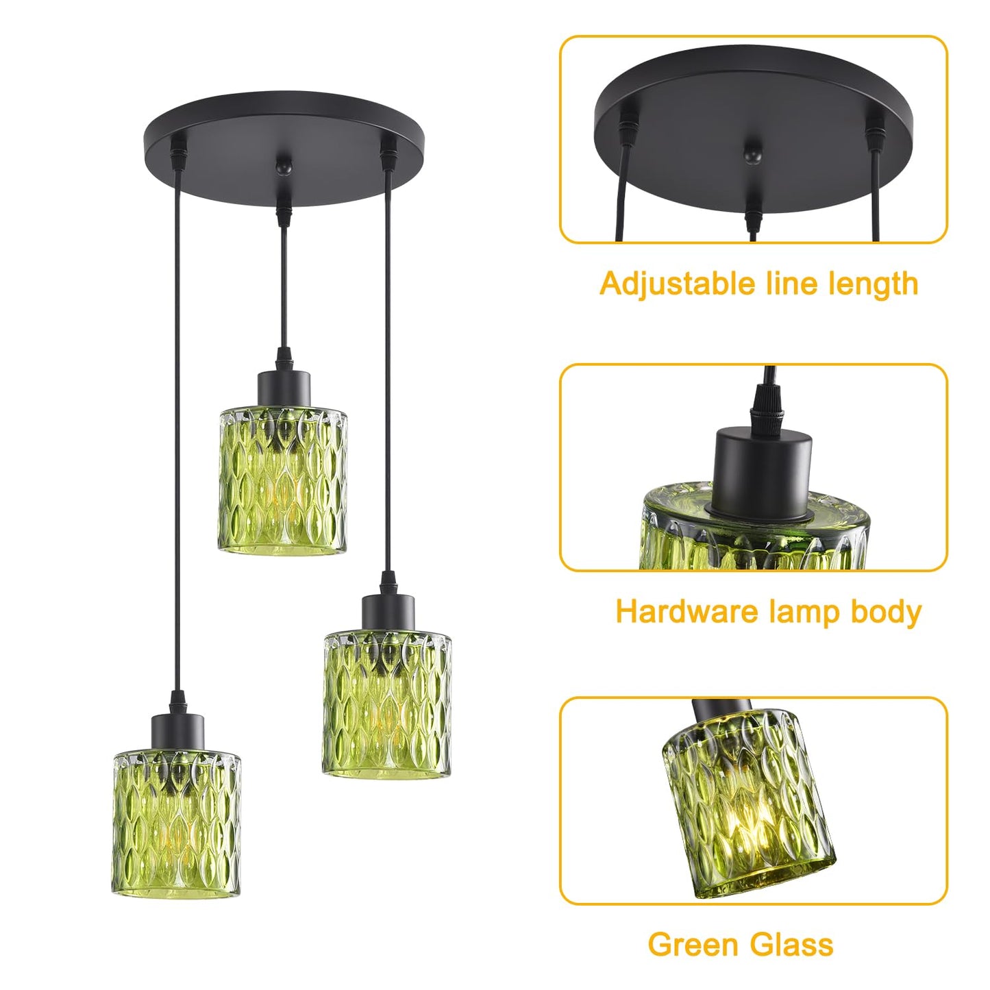 3 Lights Industrial Pendant Light With Glass Shade Matte Black Pendant Lighting Adjustable Industrial Retro Style Hanging Light Kitchen Island Farmhouse Pendant Lights Fixtures For Kitchen Farmhouse