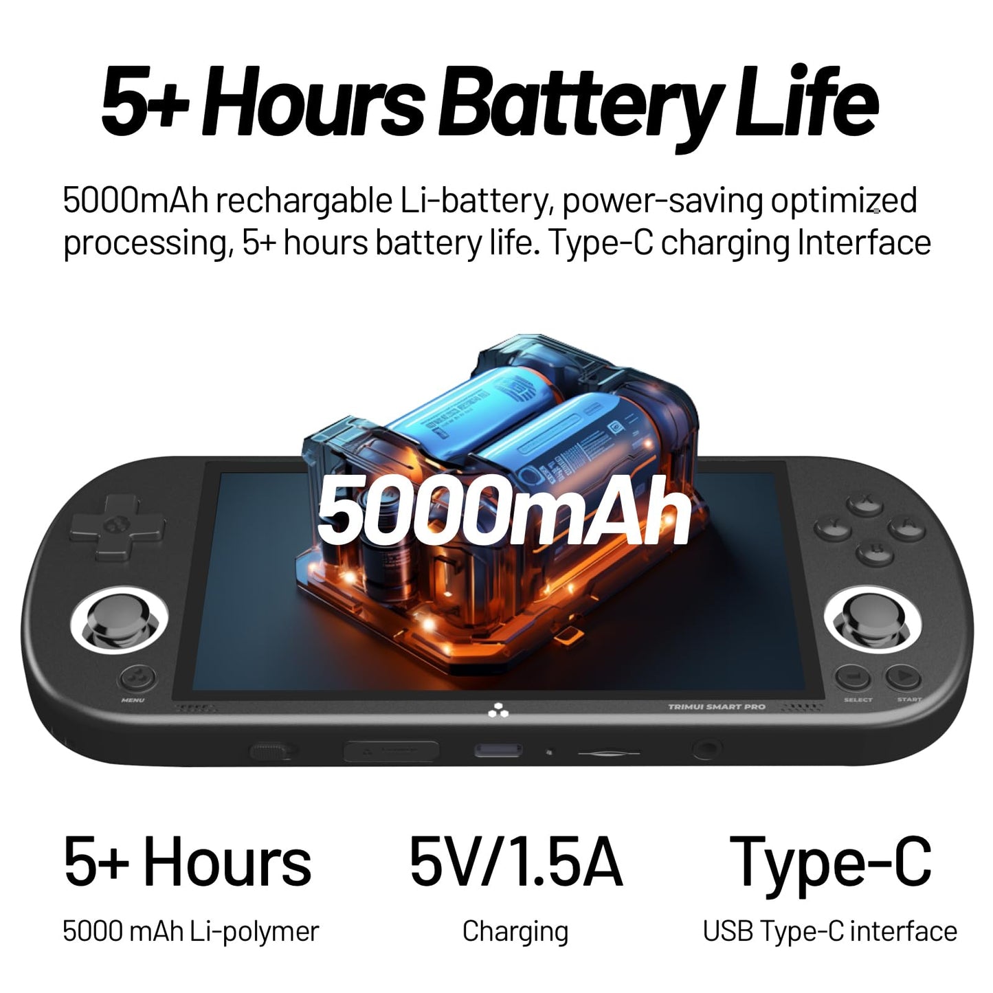 Trimui Smart Pro Handheld Game Console 4.96-Inches Display Game Console, Linux System with Allwinner A133P Processor Built-in 64G TF Card Black