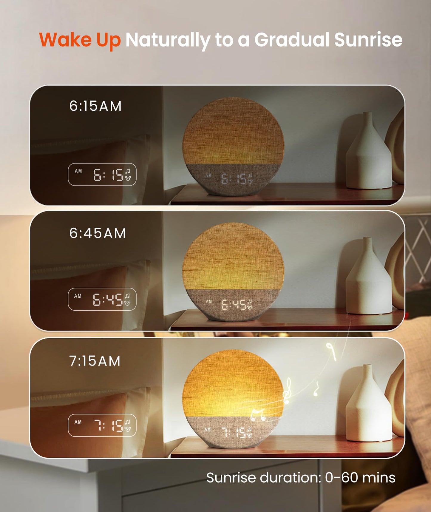 Dreamegg Sunrise 1 - Sunrise Alarm Clock, Sound Machine for Sleep, Customizable Sleep Routines, Dimmable Night Light, 29 Soothing Sounds, White Noise Machine, Wake Up Light for Bedrooms, Adults(Khaki)