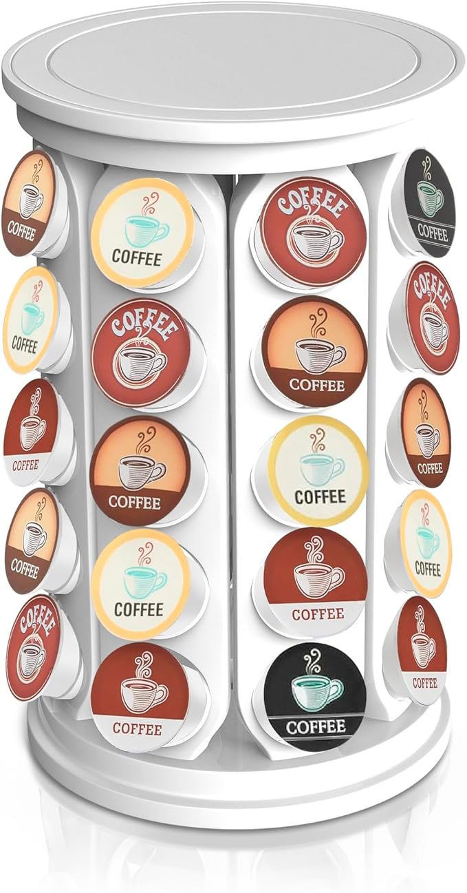 CEHNCEH K Cup Holder, Coffee Pod Carousel Organizer K Cup Stand, Compatible with 40 Keurig K-Cup Pods, Large Compacity Coffee Capsule Holder, Home or Office Kitchen Counter Organize (Off-white)