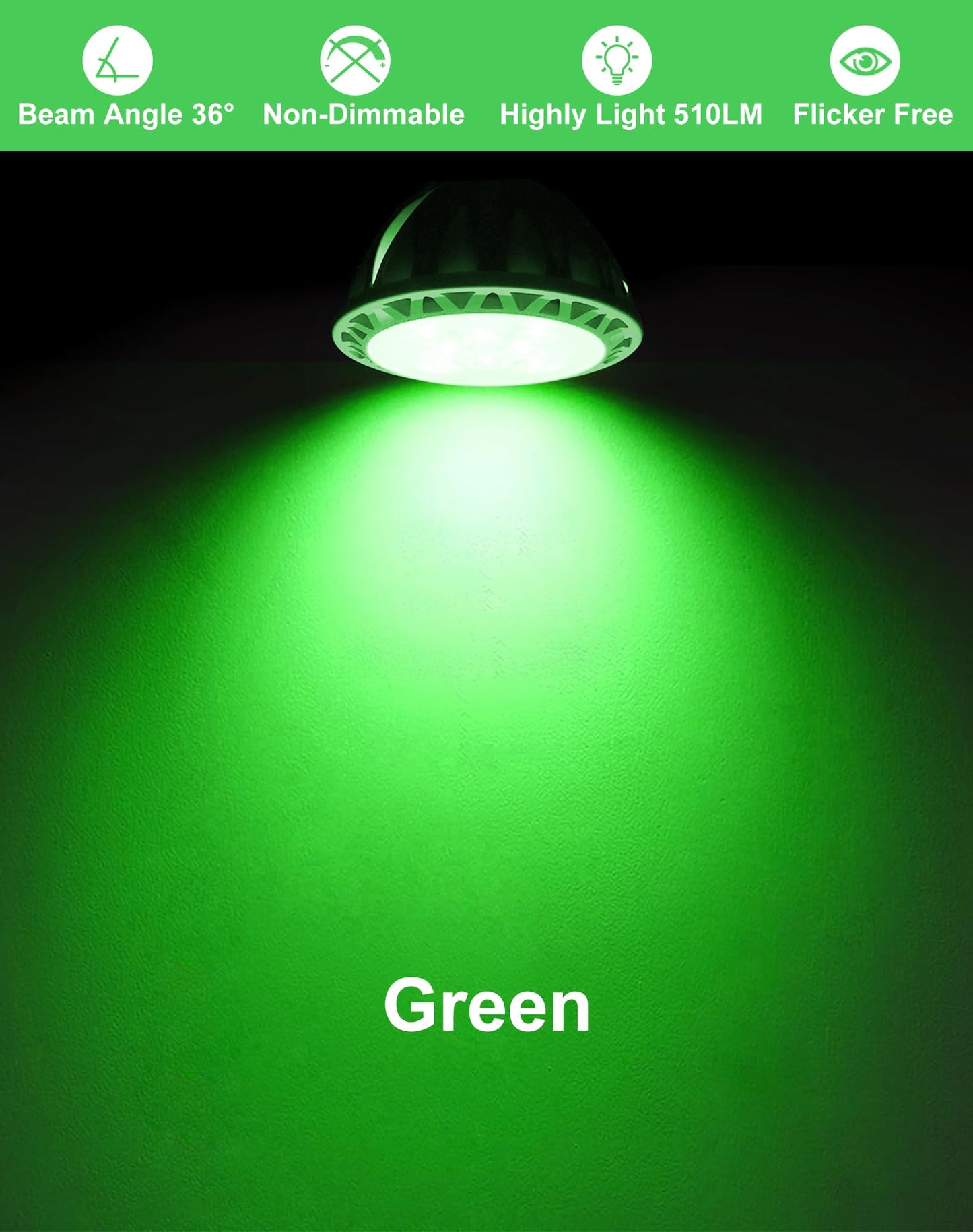 6-Pack Mr16 Green Led Bulbs-Natural 5W 50W Halogen Gu5.3 Base 12V 38?Beam For Garden  Plant Growth  Yard Accent & Eco Lighting