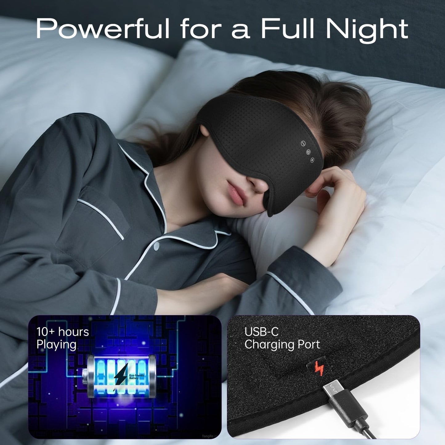 ZHENYEMEI Sleep Mask with Bluetooth 5.4 Headphones, Removable 3D Eye Cups, Timing Sleeping Headphones for Side Sleepers, Wireless Music Eye Mask Speakers for Men, Women, Tech Gifts, Black