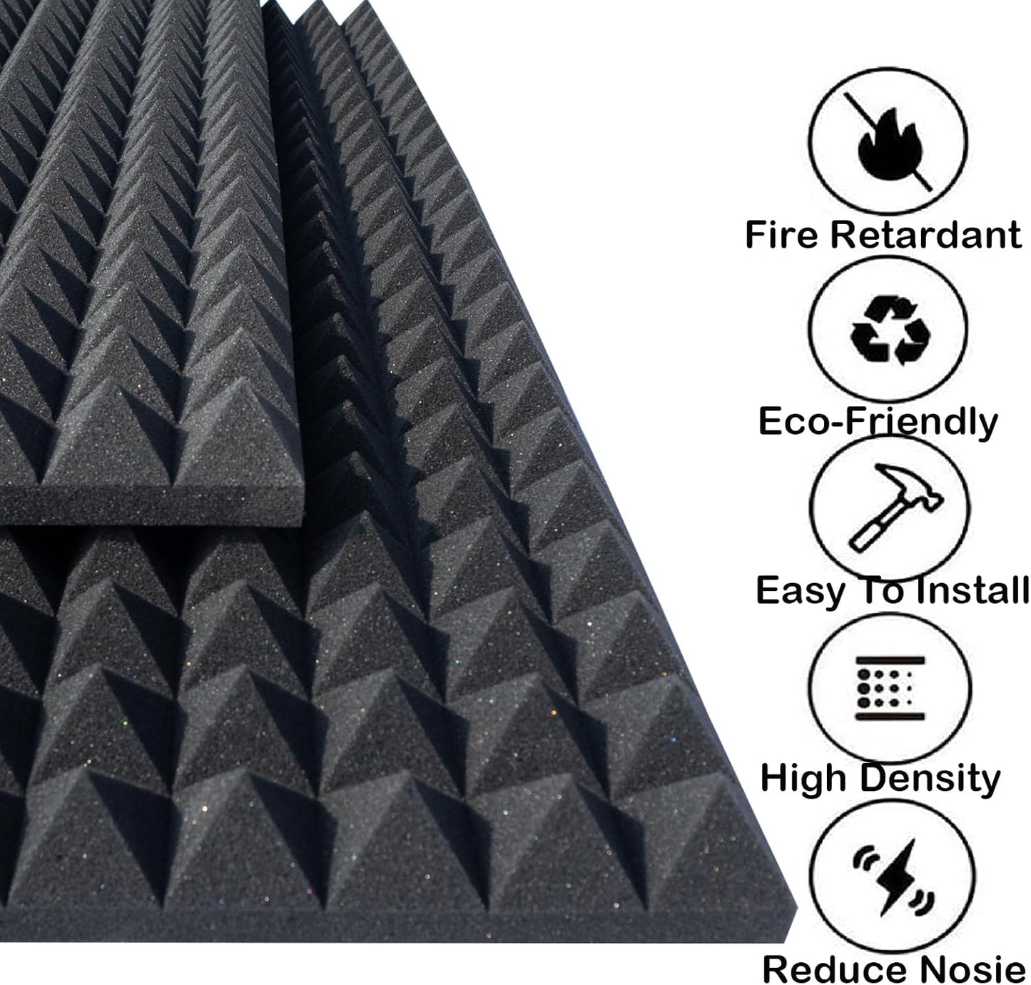 4 Pack Pyramid Sound Proof Foam Panels,48x24x2 Inch Acoustic Foam,High Density Soundproof Wall Panels,Fireproof Cancelling Studio Panel Reducing Noise & Echo (Black)