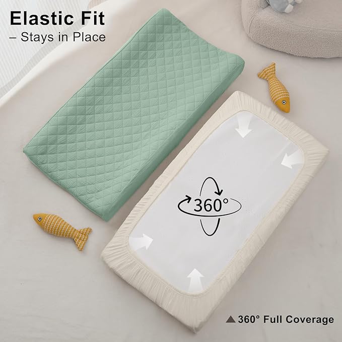 Unicorn Castle Waterproof Changing Pad Cover Muslin Changing Table Pad Cover 2 Pack Quilting for 32"x16" Baby Changing Pad Sheets Girls Boys,Green White