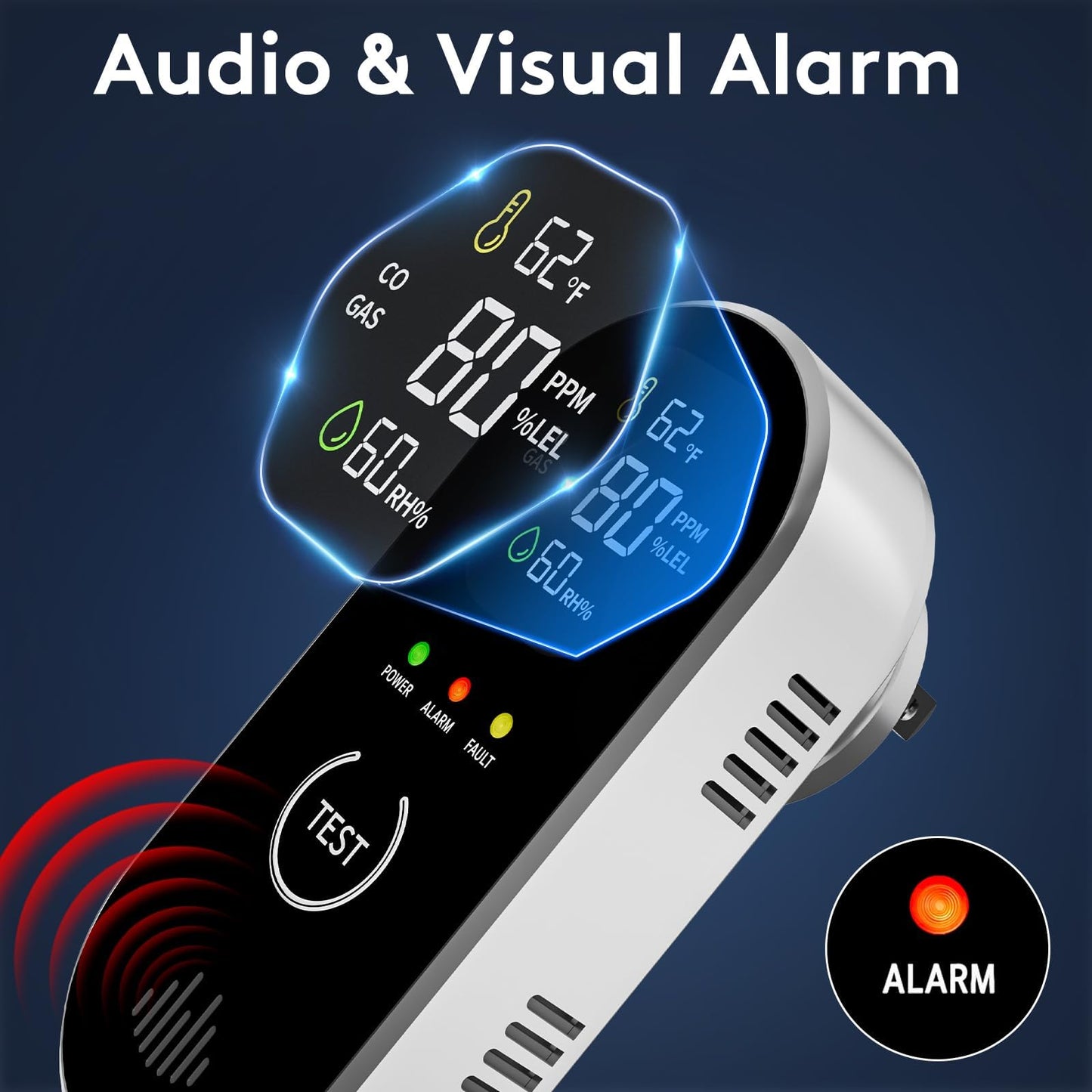 2 Packs Carbon Monoxide Detectors, 4-in-1 CO & Natural Gas Detection Plug-in, 85dB Warning with Digital Screen, Easy Installation for RV/Bedroom/Office,Provides Reliable Daily Monitoring