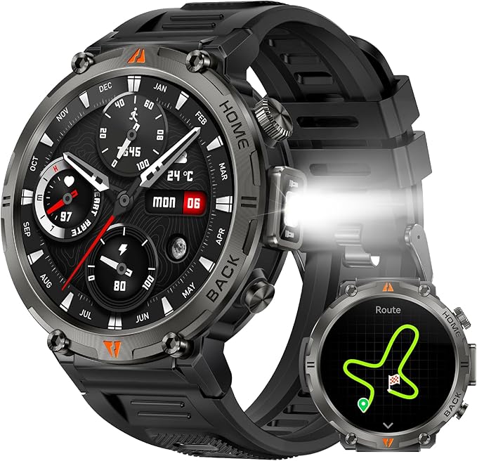 Military Smart Watches for Men Built-in GPS with LED Flashlight Compass, 3ATM Waterproof Rugged Tactical Smartwatch with T...
