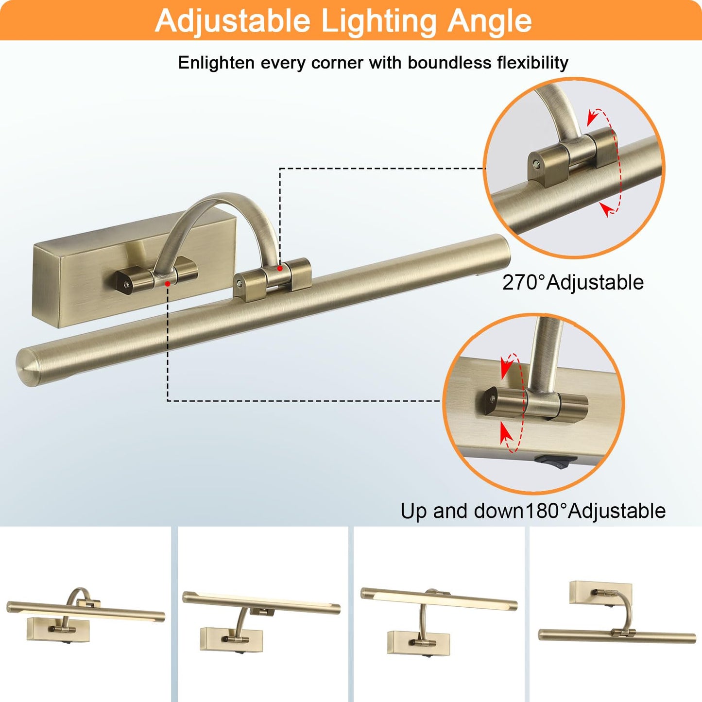 Tassuowell LED Picture Lights for Wall Rechargeable, Battery Operated Art Light for Paintings Wireless,15.7inch Antique Bronze Gallery Light for Artwork
