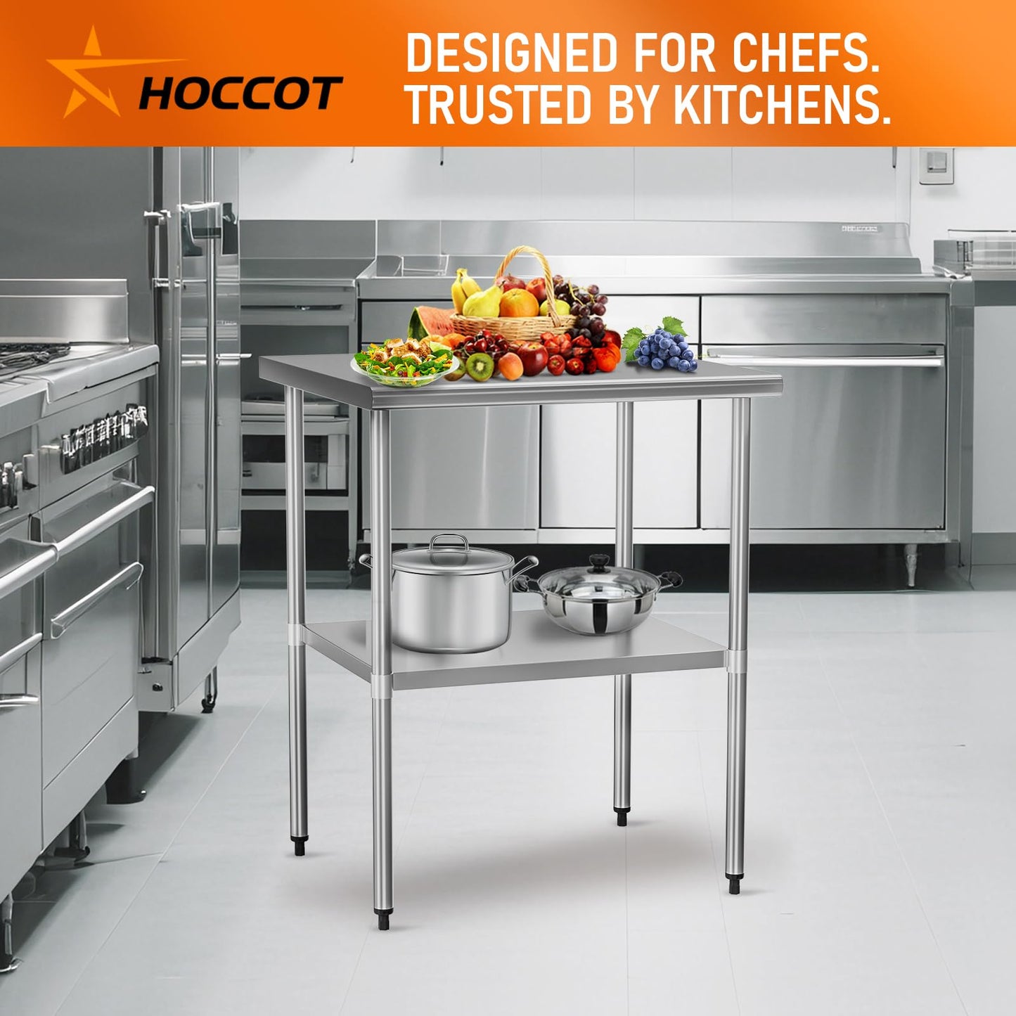 HOCCOT Stainless Steel Table for Prep & Work 30" X 30" inches with Adjustable Undershelf, Commercial Workstations, Utility Table in Kitchen Garage Outdoor BBQ