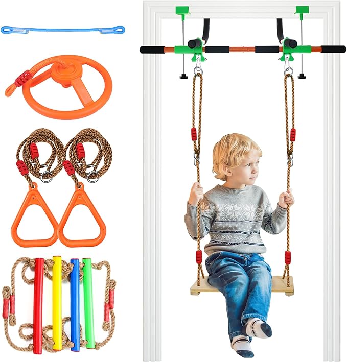 Doorway Swing for Kids & Door Pull Up Bar for Adults - Indoor Kid Swing with 4pcs Accessories - Multi-Function Doorway Gym...