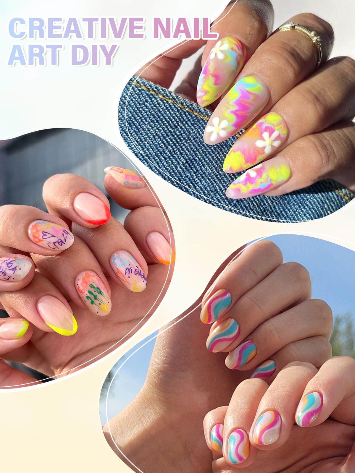 EBANKU 36 Colors Nail Art Pens Set, Quick Drying Nail Polish Pens 3D Soft-Tip Acrylic Paint Nail Pens for Nail Art, Nail Point D